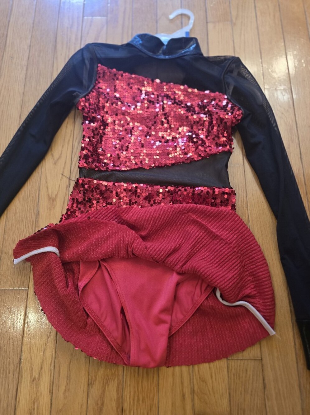 balera Red Sequin Long Sleeve Dance Dress - Picture 2 of 6